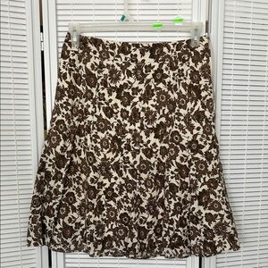 Ann Taylor Brown and Cream Floral A-Line Skirt